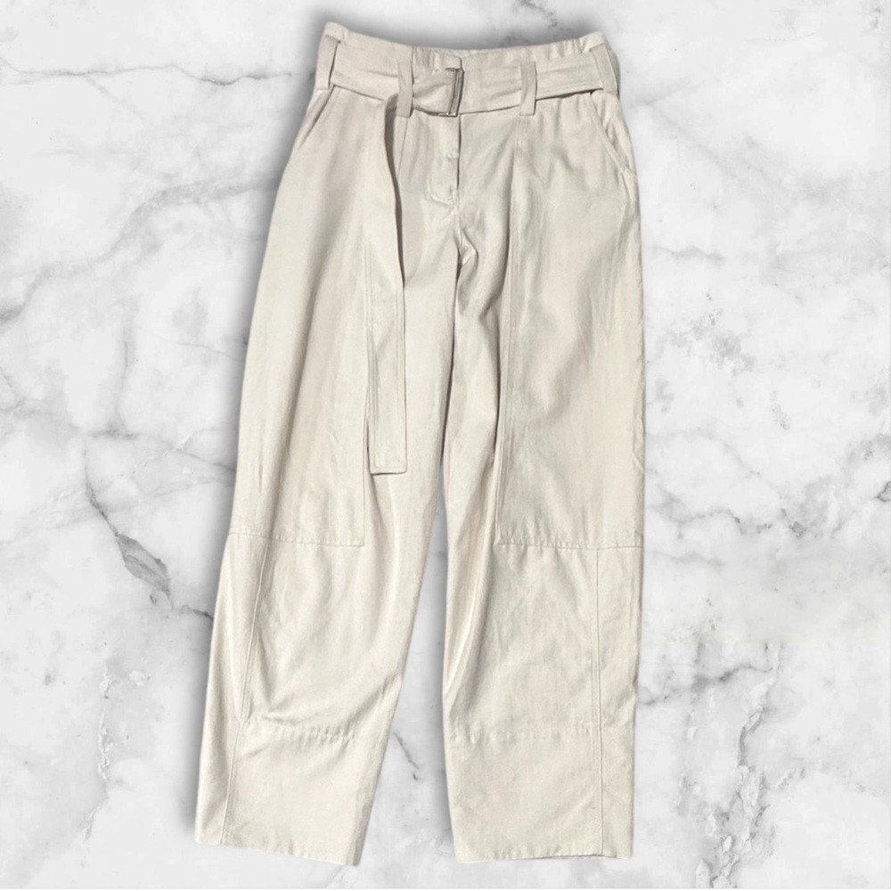 NWOT ZARA Cream Belted Pocket Relaxed Fit Versatile Cotton Trouser Pants Size S - Picture 2 of 8